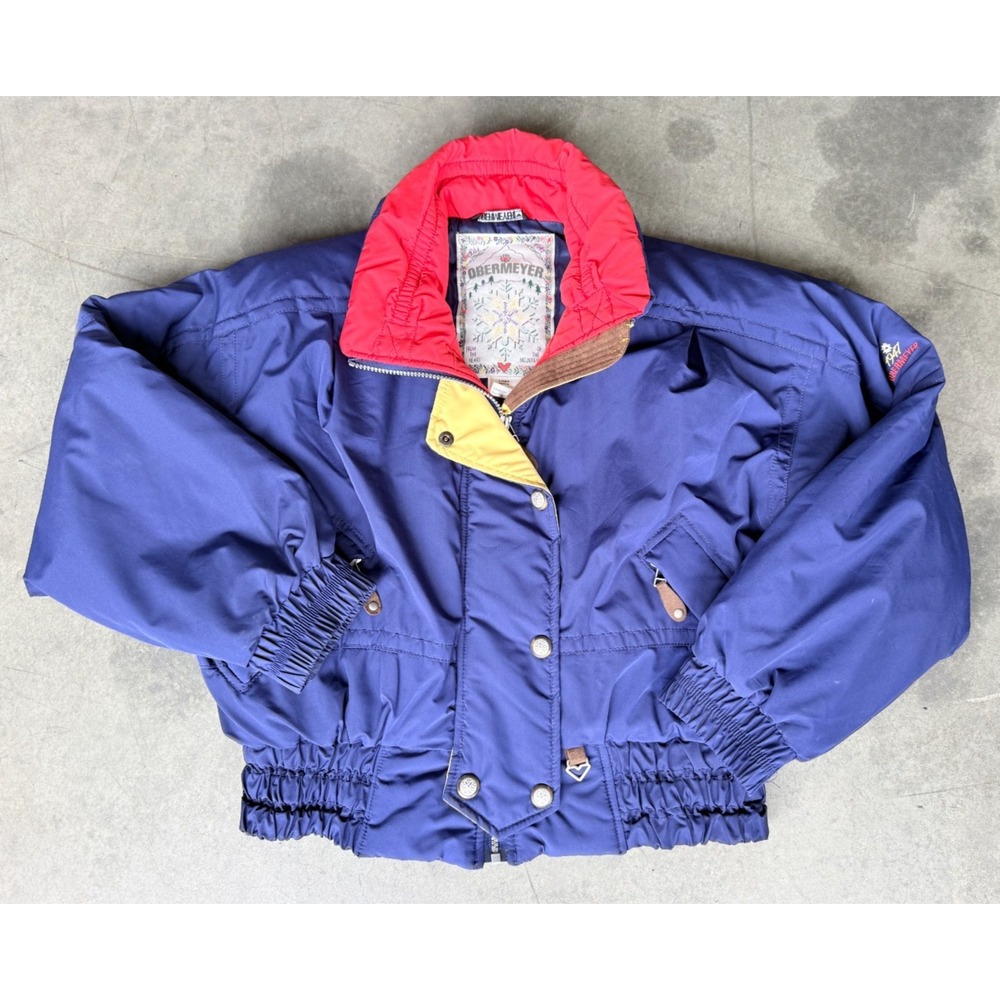 VTG Womens Sz 10‎ (Medium) Obermeyer Blue Snowjacket Ski Button Full Zip Puffer